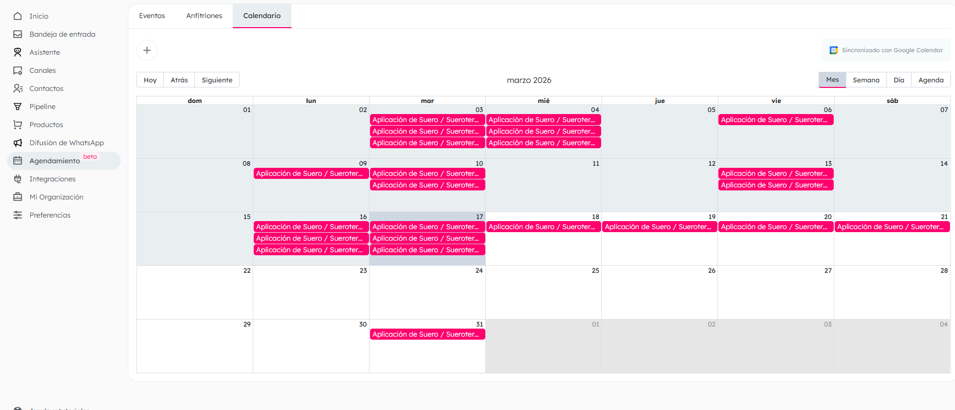 Calendario de agendamientos lleno